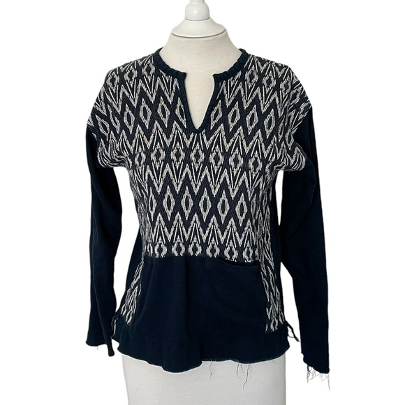 NSF Womens Woven Long Sleeves Blouse Navy Blue White Cotton Size P/XS - Picture 1 of 7